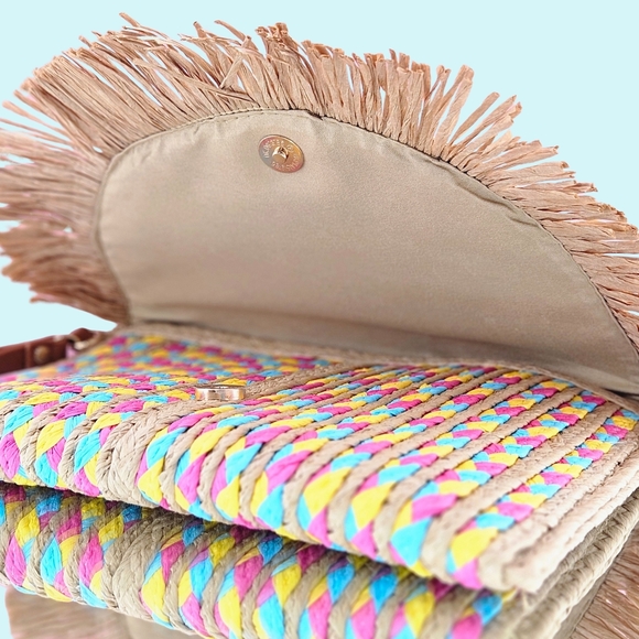 Lulla Collection Purse Salsa Clutch Multicolor Frayed Vacation Boho Colorful
